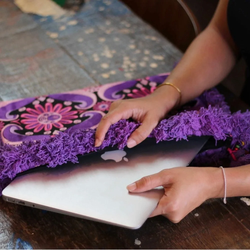 NWT* LUMILY Laptop Case /‎ Oversized PomPom Clutch- Handmade in Thailand